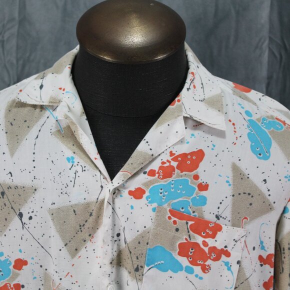 Vintage Button Down Shirt - Adstract Triangle and Splatter Pattern - Men's Large - Picture 2 of 10